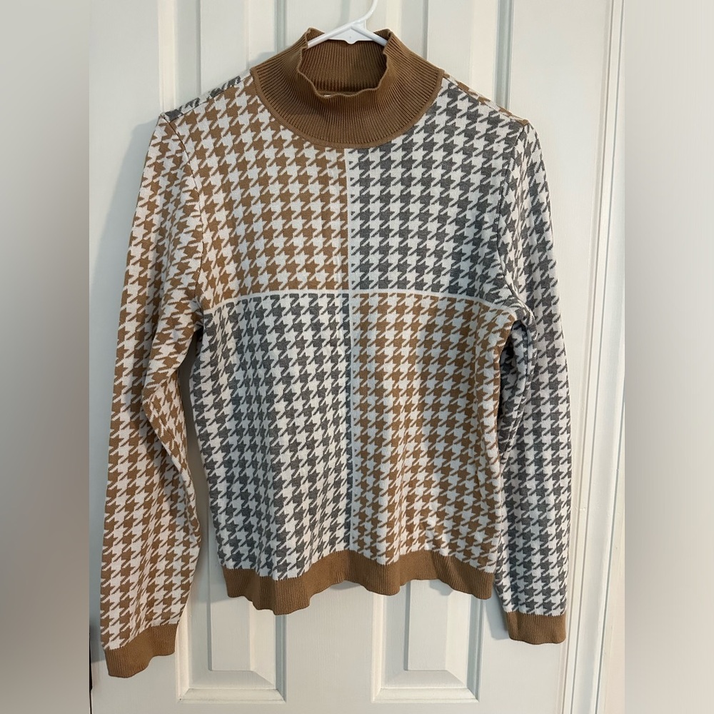 Calvin Klein Brown and Gray Houndstooth Knit Sweater Set - Picture 2 of 3